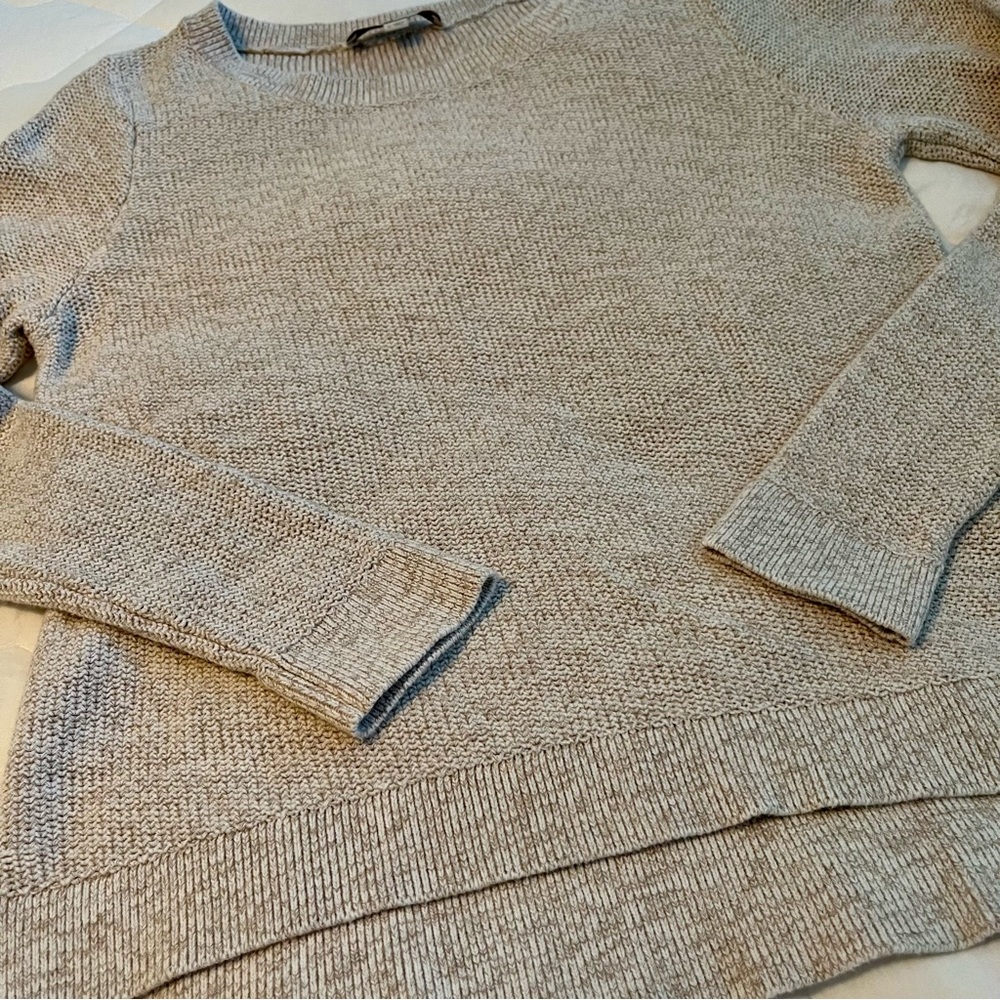 LOFT Marled Crew Neck Sweater. Tan/Cream. Medium. - Picture 2 of 5